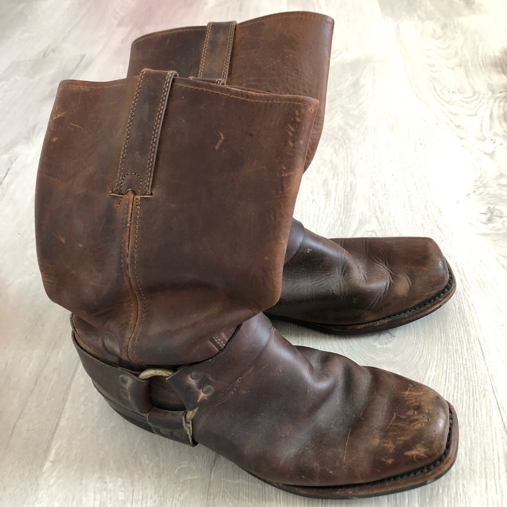 Mens Brown Leather Frye Harness Boots (motorcycle)